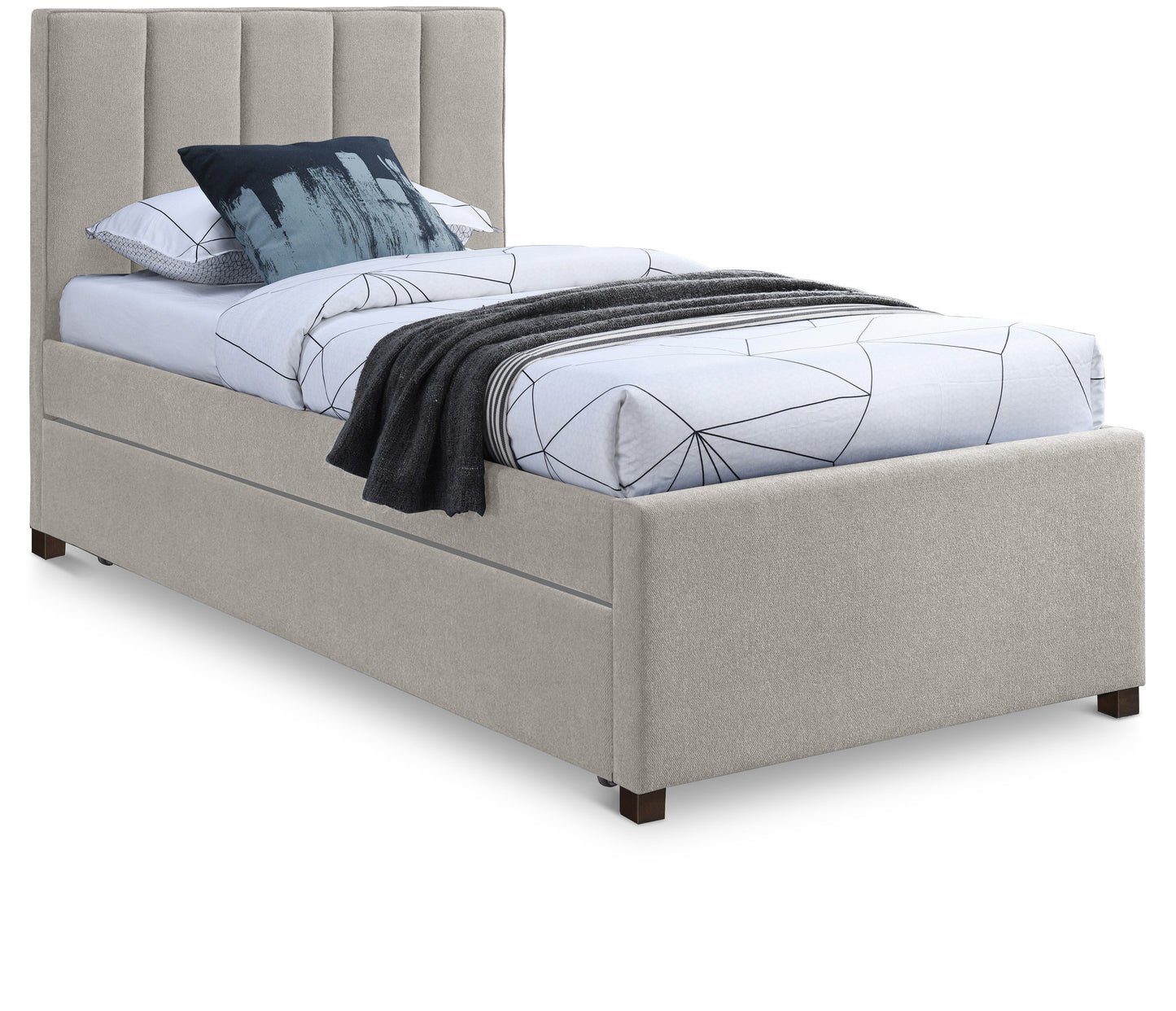 Harper Linen Textured Fabric Trundle Bed